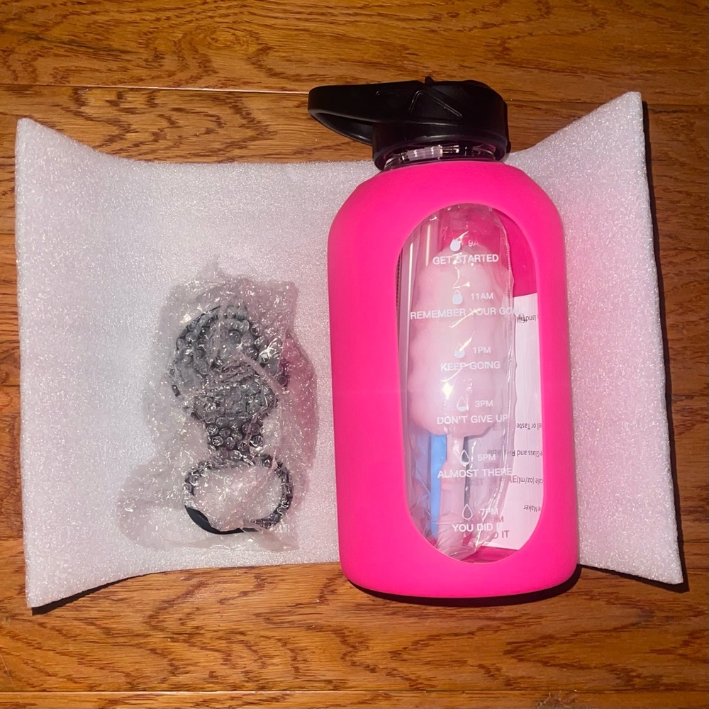 64 oz Pink Glass Water Bottle